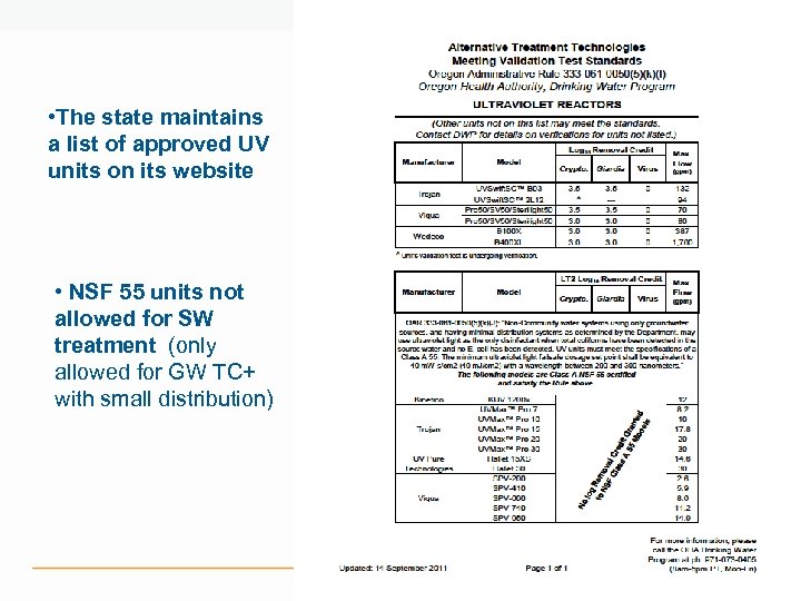  • The state maintains a list of approved UV units on its website