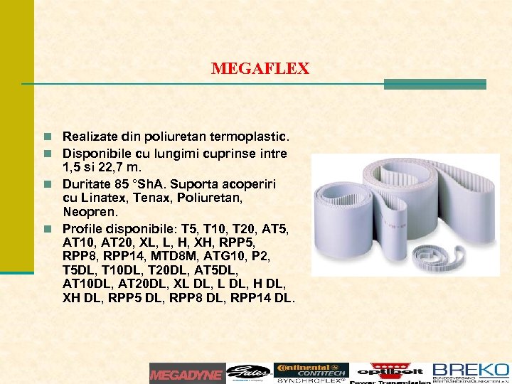 MEGAFLEX n Realizate din poliuretan termoplastic. n Disponibile cu lungimi cuprinse intre 1, 5