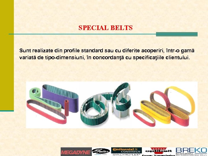 SPECIAL BELTS Sunt realizate din profile standard sau cu diferite acoperiri, într-o gamă variată