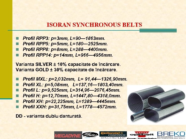 ISORAN SYNCHRONOUS BELTS n n Profil RPP 3: p=3 mm, L=90— 1863 mm. Profil