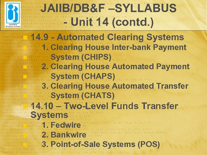 JAIIB/DB&F –SYLLABUS - Unit 14 (contd. ) n n n 14. 9 - Automated