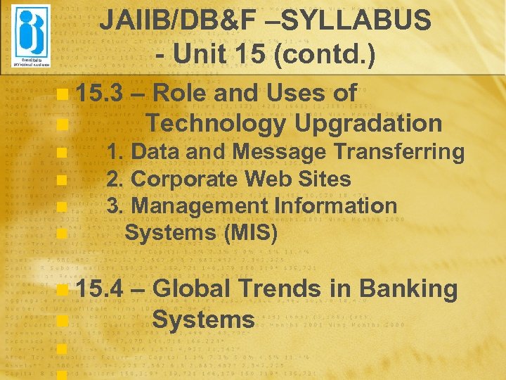 JAIIB/DB&F –SYLLABUS - Unit 15 (contd. ) n 15. 3 n n n 1.