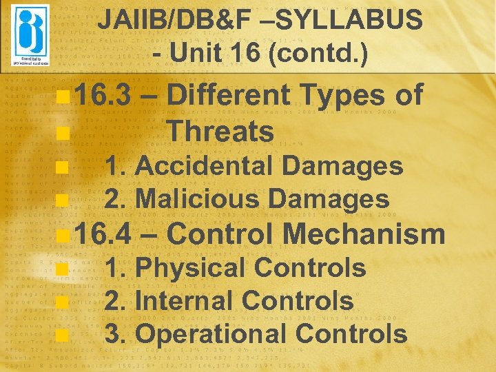 JAIIB/DB&F –SYLLABUS - Unit 16 (contd. ) n 16. 3 n n n 1.