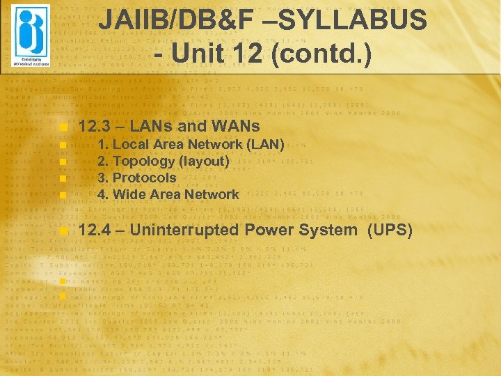 JAIIB/DB&F –SYLLABUS - Unit 12 (contd. ) n n n n 12. 3 –