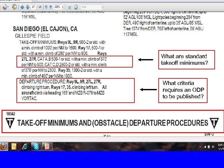 What are standard takeoff minimums? What criteria requires an ODP to be published? 