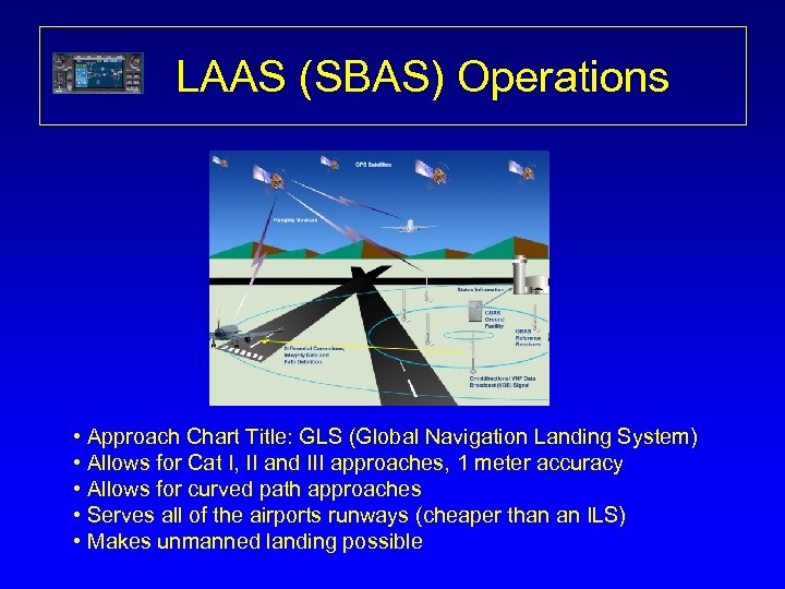 LAAS (SBAS) Operations • Approach Chart Title: GLS (Global Navigation Landing System) • Allows