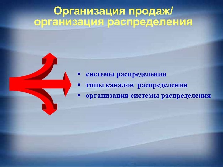 Организация продаж/ организация распределения § системы распределения § типы каналов распределения § организация системы