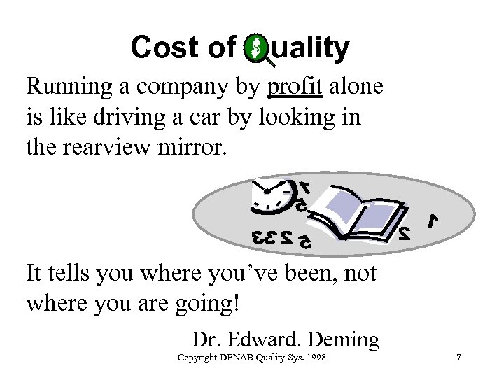 Cost of uality Running a company by profit alone is like driving a car