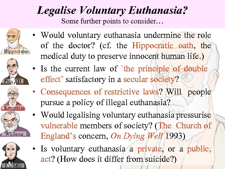 Legalise Voluntary Euthanasia? Some further points to consider… Hippocrates Pius XII Kevorkian Williams J.