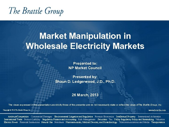 Market Manipulation in Wholesale Electricity Markets Presented to: NP Market Council Presented by: Shaun