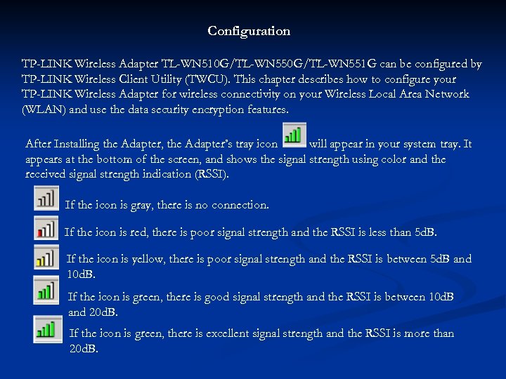 Configuration TP-LINK Wireless Adapter TL-WN 510 G/TL-WN 551 G can be configured by TP-LINK