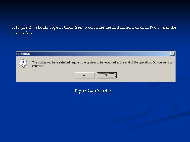 5. Figure 2 -4 should appear. Click Yes to continue the Installation, or click