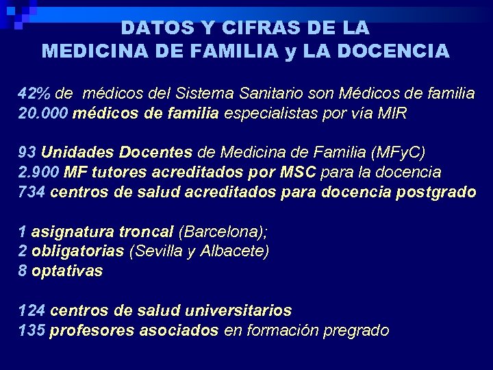 DATOS Y CIFRAS DE LA MEDICINA DE FAMILIA y LA DOCENCIA 42% de médicos