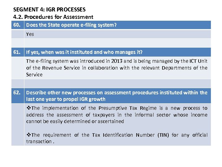 SEGMENT 4: IGR PROCESSES 4. 2. Procedures for Assessment 60. Does the State operate