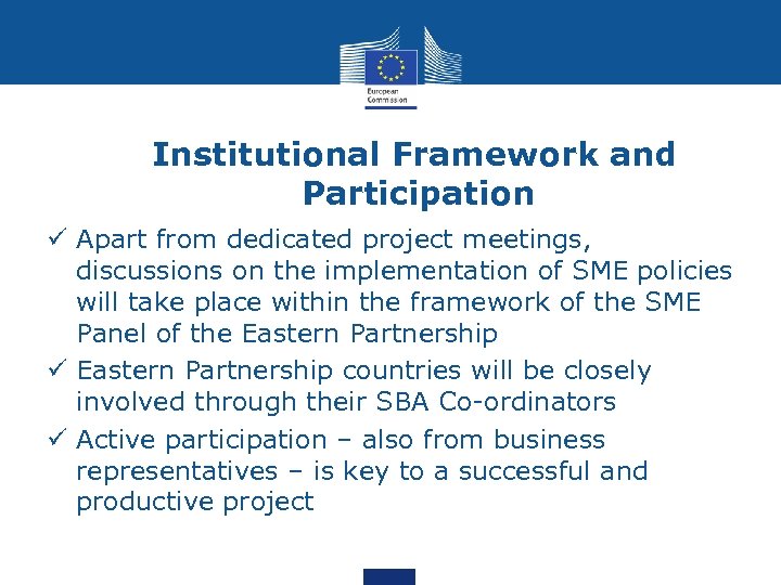 Institutional Framework and Participation ü Apart from dedicated project meetings, discussions on the implementation