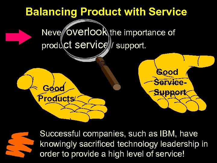 Balancing Product with Service Never overlook the importance of product Good Products service /
