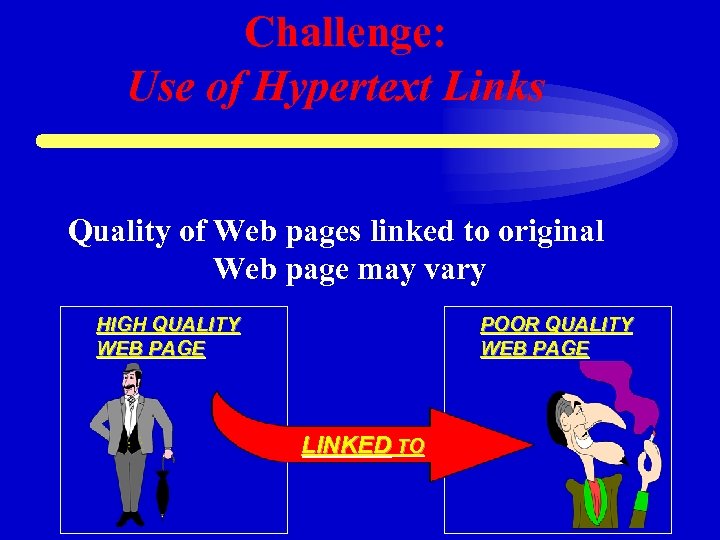 Challenge: Use of Hypertext Links Quality of Web pages linked to original Web page