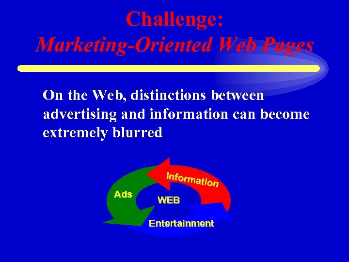 Challenge: Marketing-Oriented Web Pages On the Web, distinctions between advertising and information can become