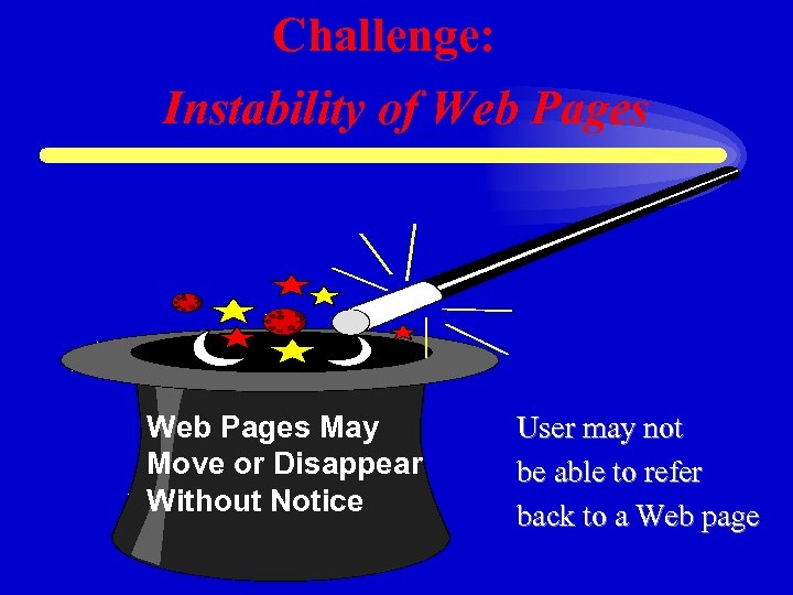 Challenge: Instability of Web Pages May Move or Disappear Without Notice User may not