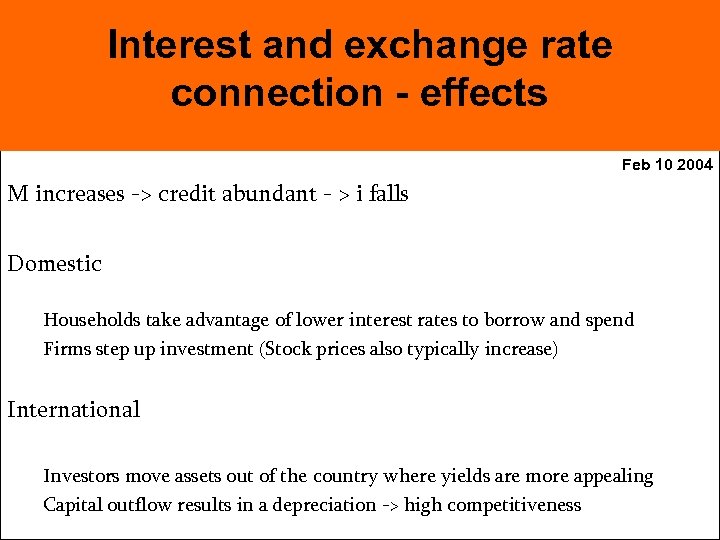 Interest and exchange rate connection - effects Feb 10 2004 M increases -> credit