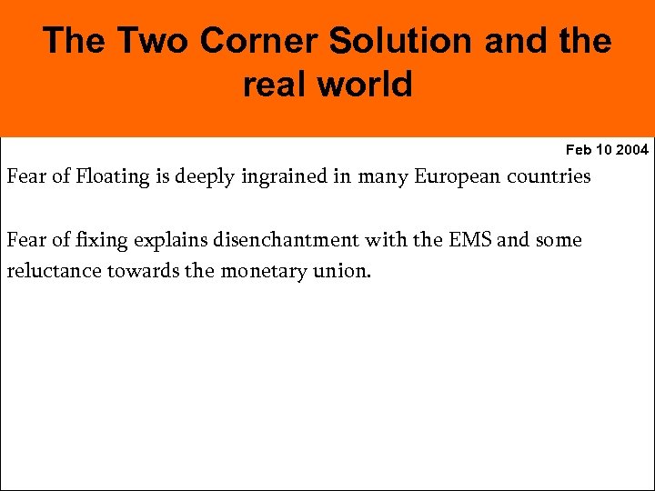 The Two Corner Solution and the real world Feb 10 2004 Fear of Floating