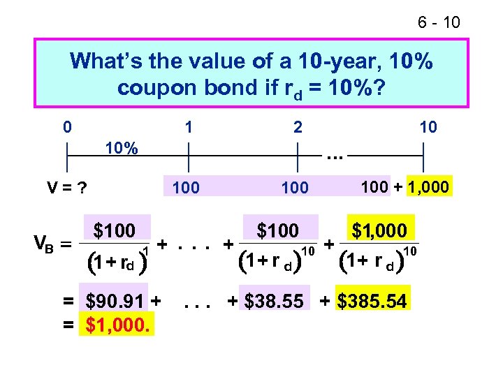 6 - 10 What’s the value of a 10 -year, 10% coupon bond if