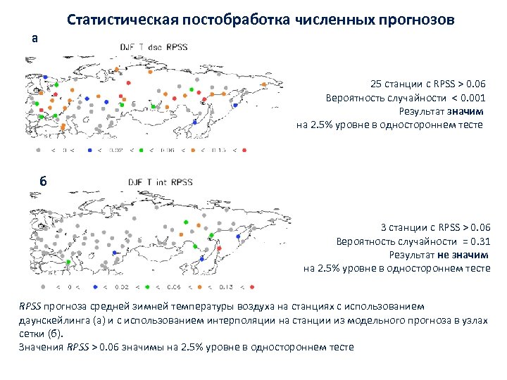 Статистическая постобработка численных прогнозов а 25 станции с RPSS > 0. 06 Вероятность случайности