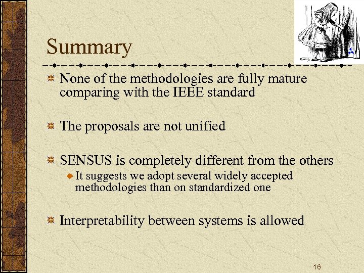 Summary None of the methodologies are fully mature comparing with the IEEE standard The