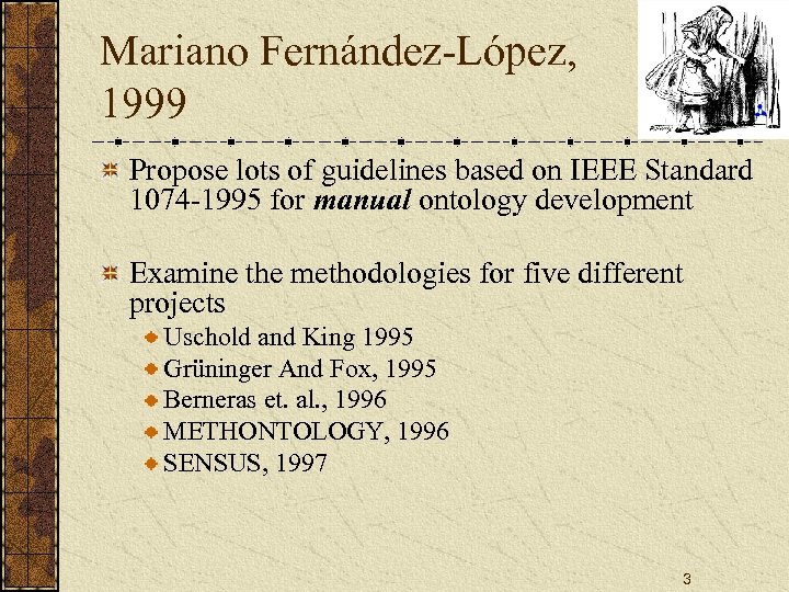Mariano Fernández-López, 1999 Propose lots of guidelines based on IEEE Standard 1074 -1995 for
