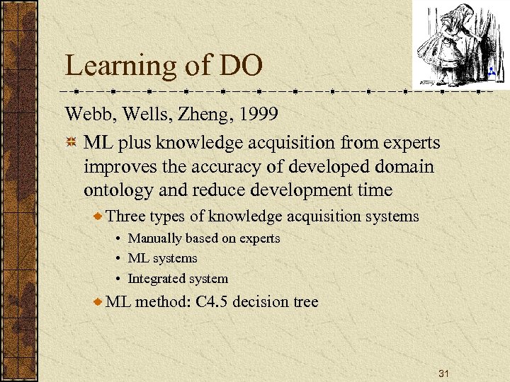 Learning of DO Webb, Wells, Zheng, 1999 ML plus knowledge acquisition from experts improves