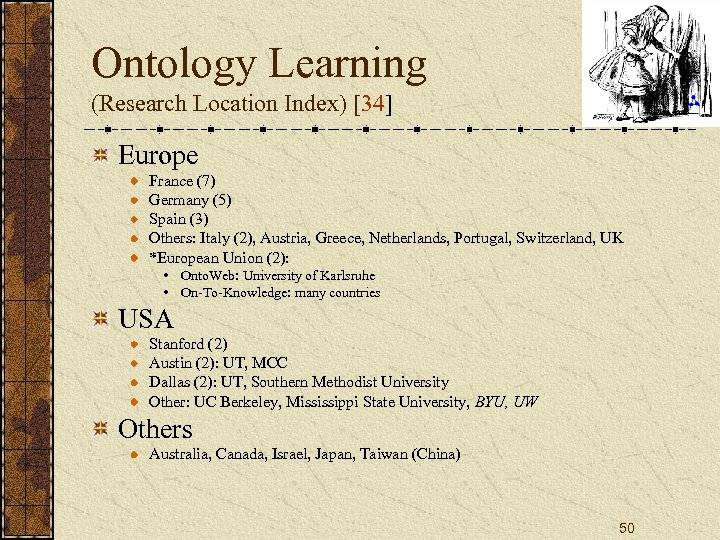 Ontology Learning (Research Location Index) [34] Europe France (7) Germany (5) Spain (3) Others: