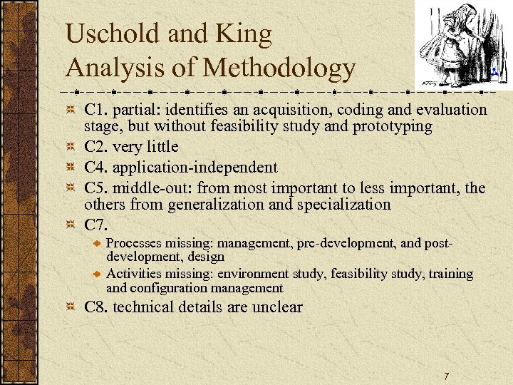 Uschold and King Analysis of Methodology C 1. partial: identifies an acquisition, coding and