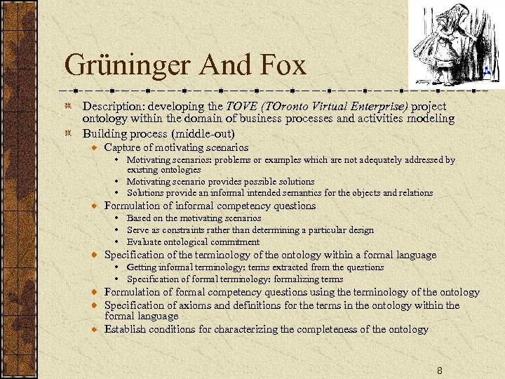Grüninger And Fox Description: developing the TOVE (TOronto Virtual Enterprise) project ontology within the