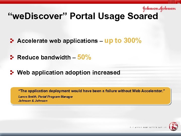 19 “we. Discover” Portal Usage Soared Accelerate web applications – up to 300% Reduce