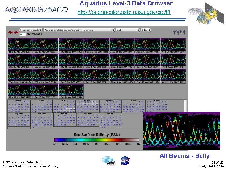 Aquarius Level-3 Data Browser http: //oceancolor. gsfc. nasa. gov/cgi/l 3 All Beams - daily