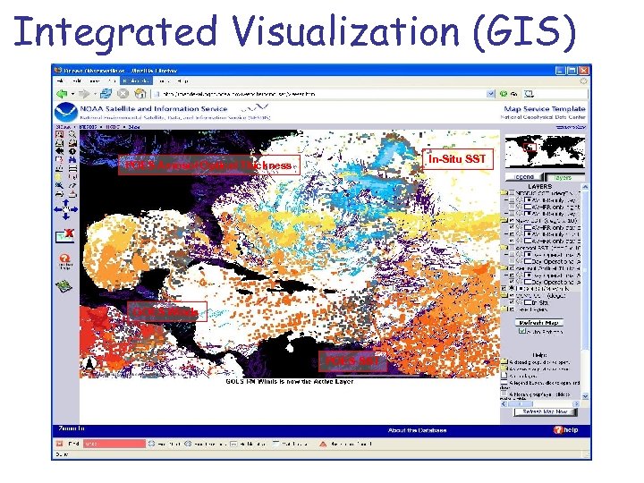Integrated Visualization (GIS) In-Situ SST POES Aerosol Optical Thickness GOES Winds POES SST 