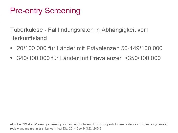 Pre-entry Screening Tuberkulose - Fallfindungsraten in Abhängigkeit vom Herkunftsland • 20/100. 000 für Länder