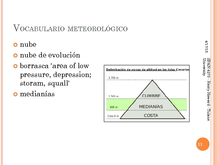 VOCABULARIO METEOROLÓGICO 4/17/15 nube de evolución borrasca 'area of low pressure, depression; storam, squall'
