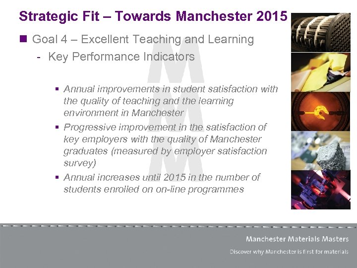 Strategic Fit – Towards Manchester 2015 n Goal 4 – Excellent Teaching and Learning