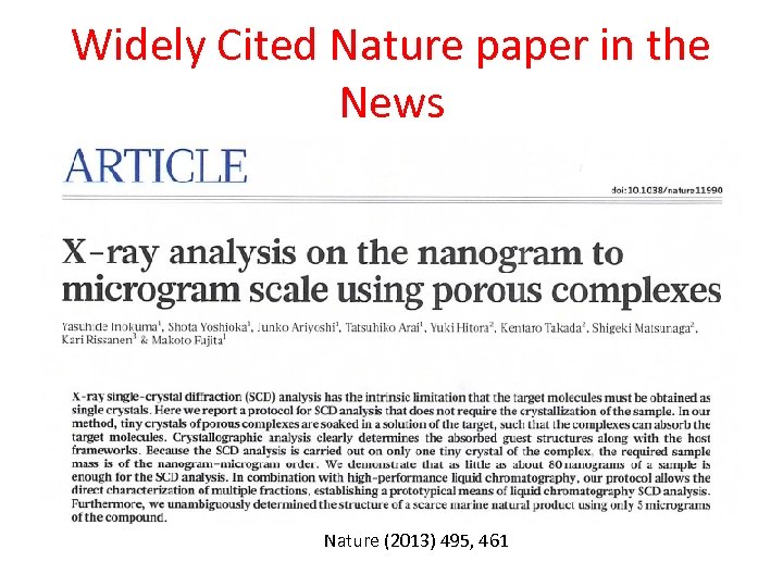 Widely Cited Nature paper in the News Nature (2013) 495, 461 