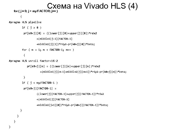 Схема на Vivado HLS (4) for ( j = 0; j < my/FACTOR; j++