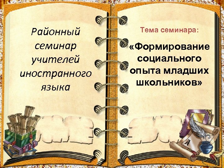 Районный семинар учителей иностранного языка Тема семинара: «Формирование социального опыта младших школьников» 