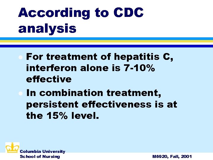 According to CDC analysis l l For treatment of hepatitis C, interferon alone is