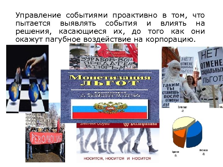 Управление событиями проактивно в том, что пытается выявлять события и влиять на решения, касающиеся