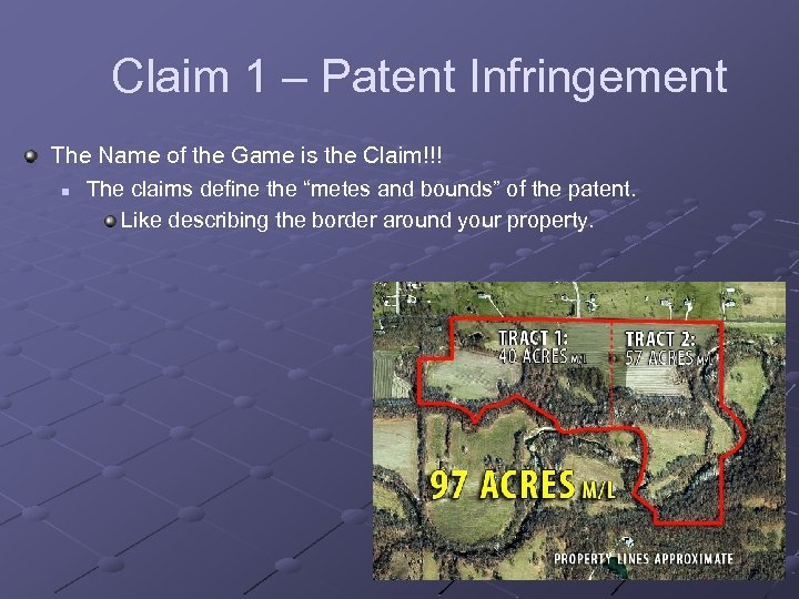 Claim 1 – Patent Infringement The Name of the Game is the Claim!!! n