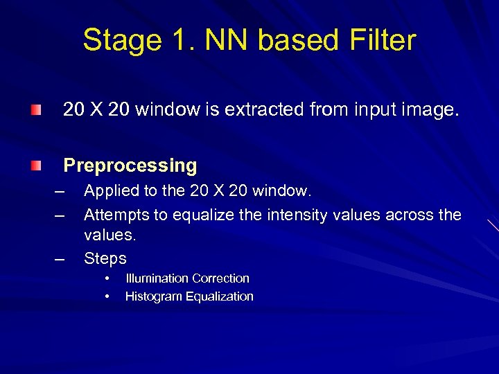 Stage 1. NN based Filter 20 X 20 window is extracted from input image.