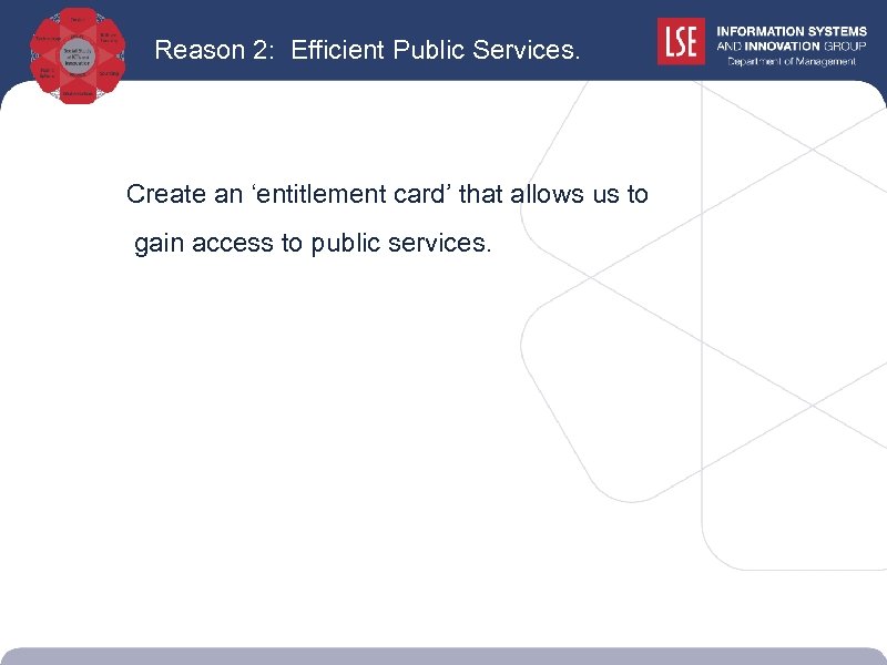 Reason 2: Efficient Public Services. Create an ‘entitlement card’ that allows us to gain