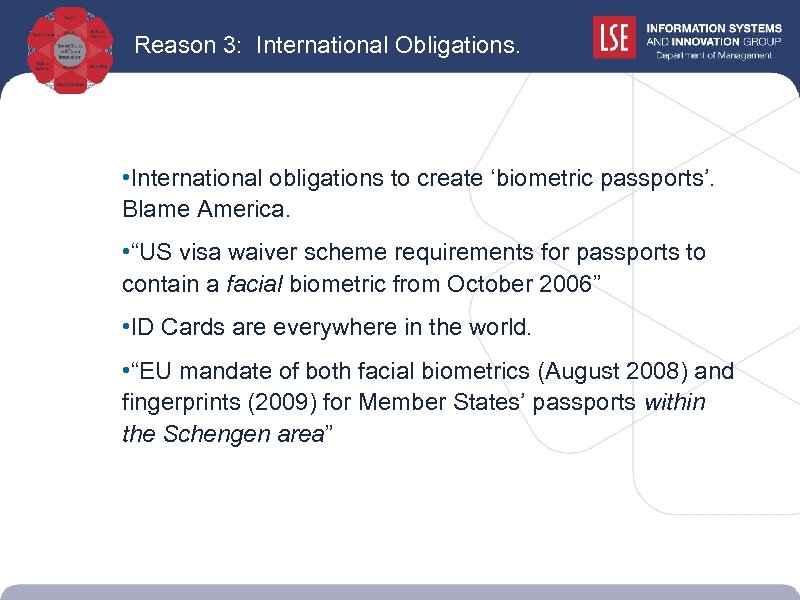 Reason 3: International Obligations. • International obligations to create ‘biometric passports’. Blame America. •