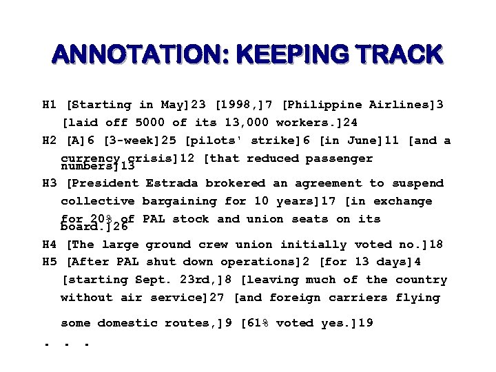 ANNOTATION: KEEPING TRACK H 1 [Starting in May]23 [1998, ]7 [Philippine Airlines]3 [laid off