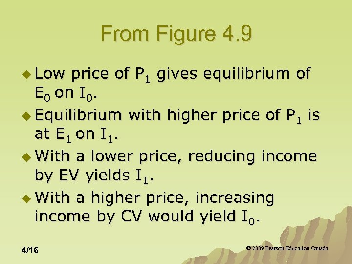 From Figure 4. 9 u Low price of P 1 gives equilibrium of E